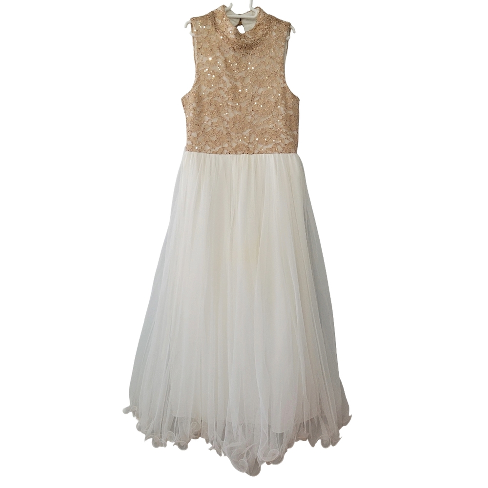 Speechless Girls Party Wedding Guest Dress Size 7 Bronze Gold Sequin Lace